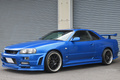 1999 Nissan SKYLINE COUPE R34 25GT Turbo GT-R Look Bayside Blue, Blitz Intercooler, Aftermarket 19 Inch Wheels