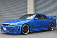 1999 Nissan SKYLINE COUPE R34 25GT Turbo GT-R Look Bayside Blue, Blitz Intercooler, Aftermarket 19 Inch Wheels