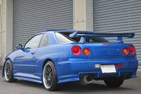 1999 Nissan SKYLINE COUPE R34 25GT Turbo GT-R Look Bayside Blue, Blitz Intercooler, Aftermarket 19 Inch Wheels