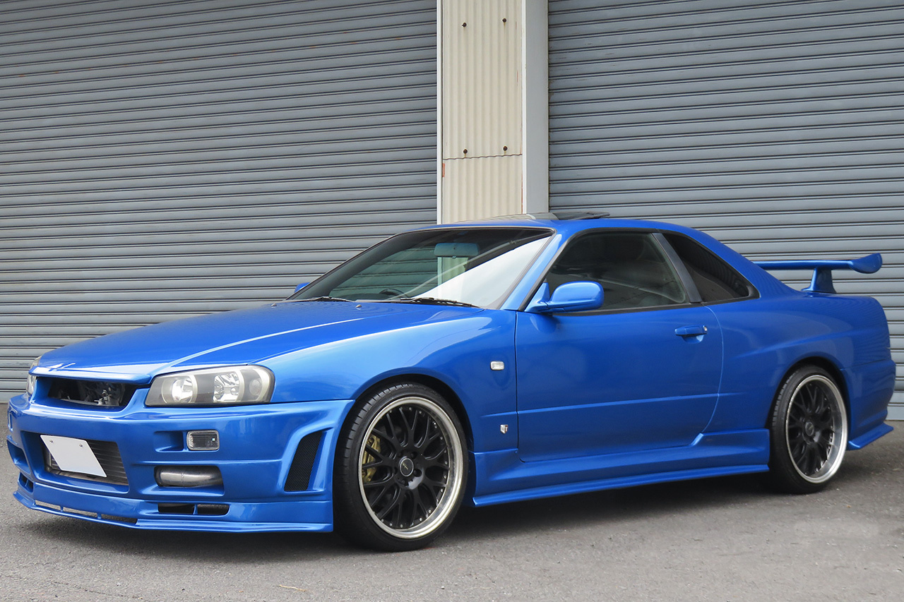1999 Nissan SKYLINE COUPE R34 25GT Turbo GT-R Look Bayside Blue, Blitz Intercooler, Aftermarket 19 Inch Wheels