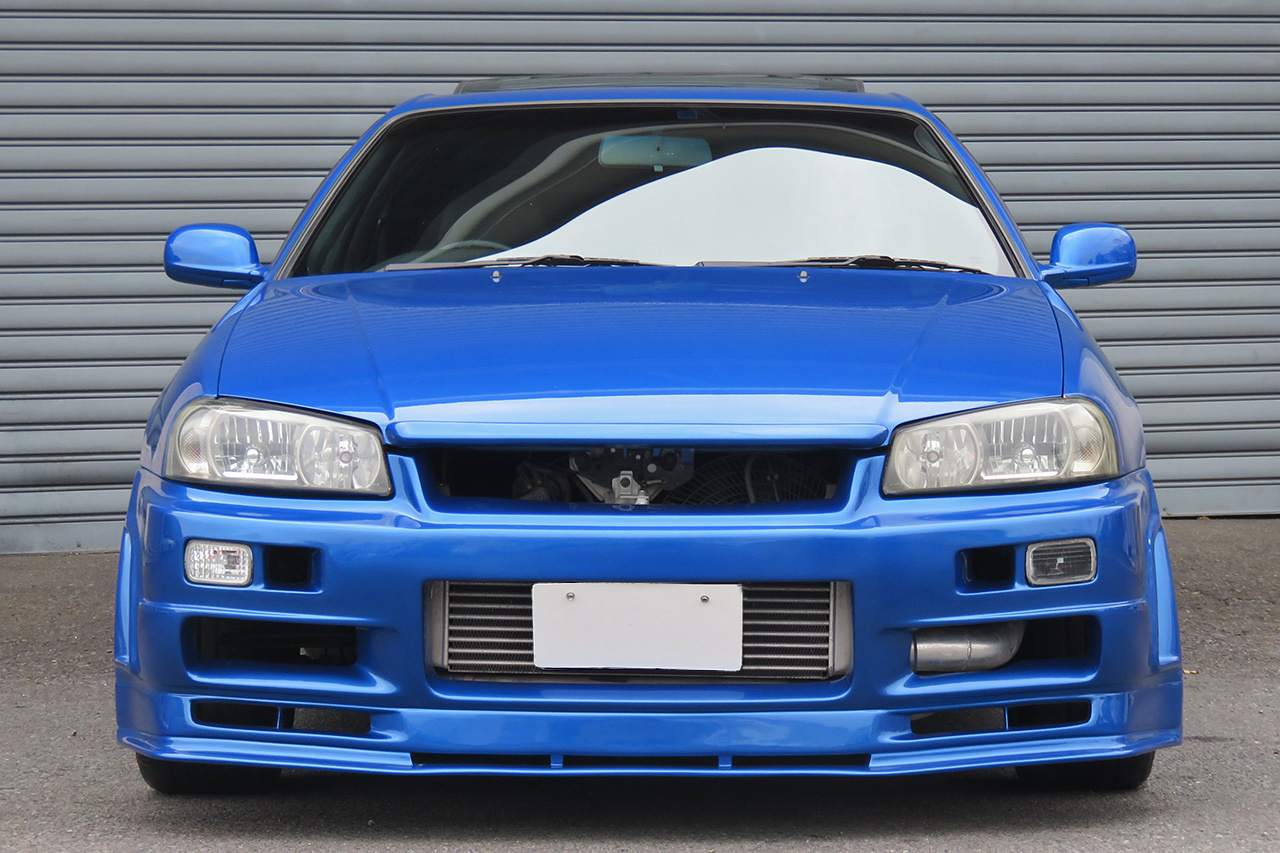 1999 Nissan SKYLINE COUPE R34 25GT Turbo GT-R Look Bayside Blue, Blitz Intercooler, Aftermarket 19 Inch Wheels
