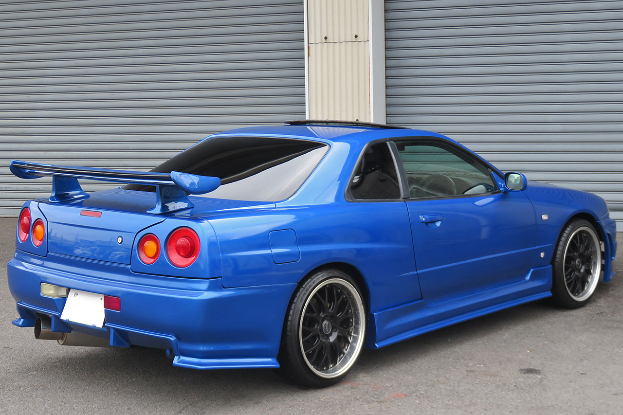 1999 Nissan SKYLINE COUPE R34 25GT Turbo GT-R Look Bayside Blue, Blitz Intercooler, Aftermarket 19 Inch Wheels