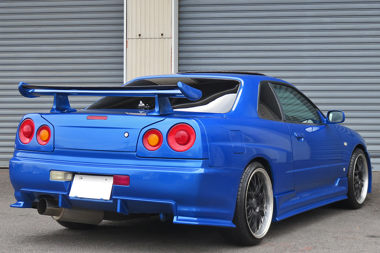 1999 Nissan SKYLINE COUPE R34 25GT Turbo GT-R Look Bayside Blue, Blitz Intercooler, Aftermarket 19 Inch Wheels