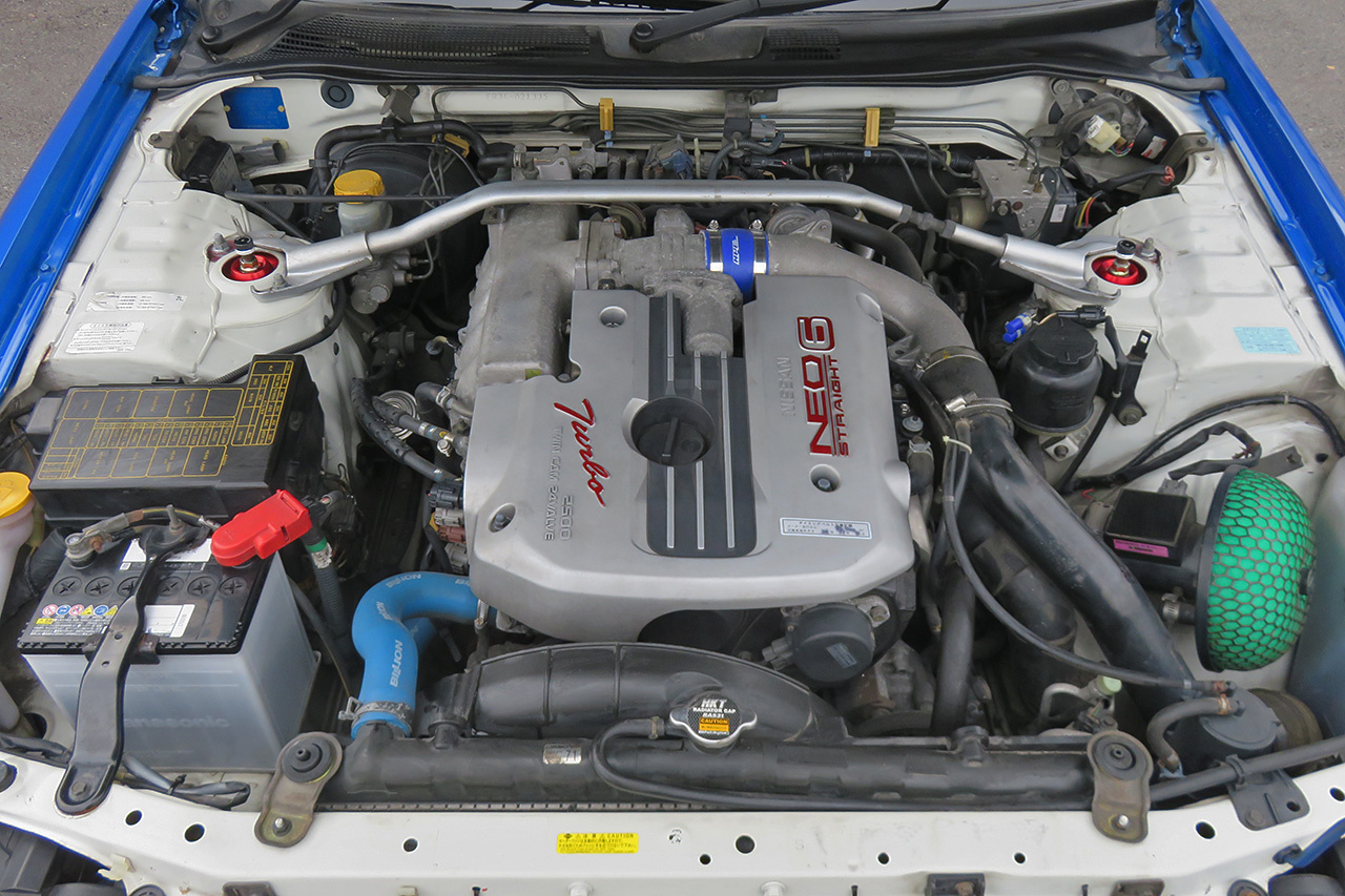 1999 Nissan SKYLINE COUPE R34 25GT Turbo GT-R Look Bayside Blue, Blitz Intercooler, Aftermarket 19 Inch Wheels
