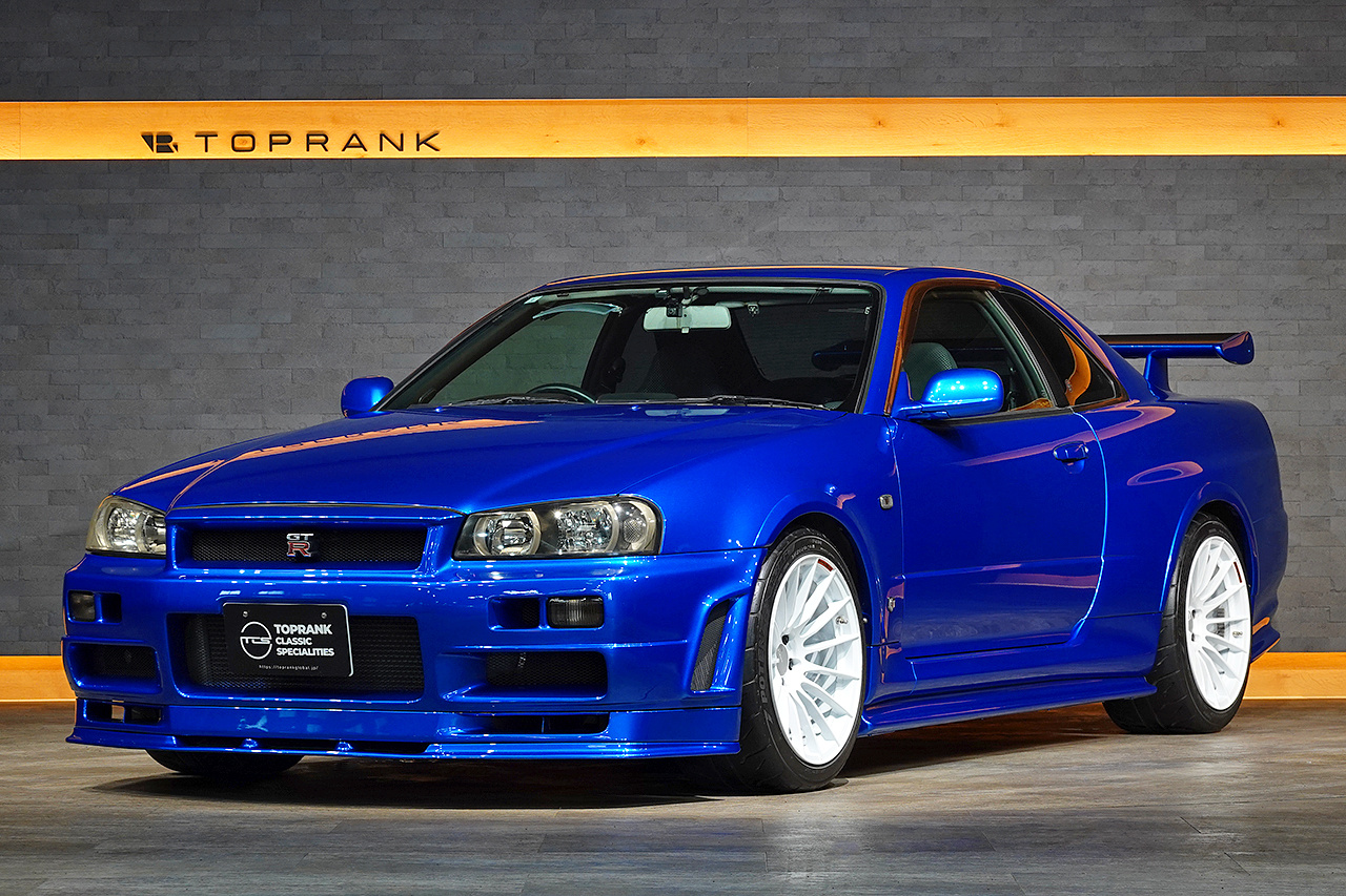 1999 Nissan SKYLINE GT-R BNR34 R34 Skyline GT-R V-Spec, TV2 Bayside Blue, Nismo S-Tune Front Bumper, Enkei 18 Inch Wheels