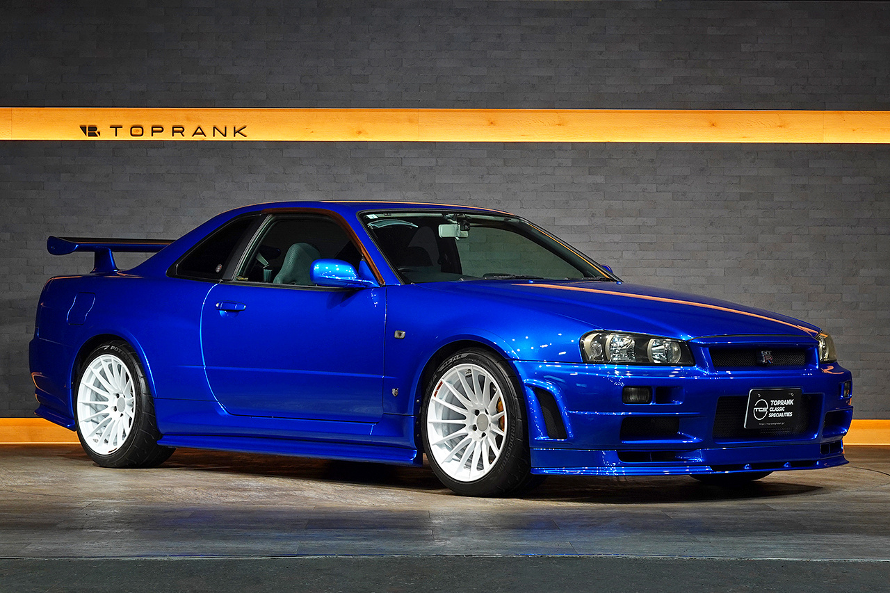 1999 Nissan SKYLINE GT-R BNR34 R34 Skyline GT-R V-Spec, TV2 Bayside Blue, Nismo S-Tune Front Bumper, Enkei 18 Inch Wheels
