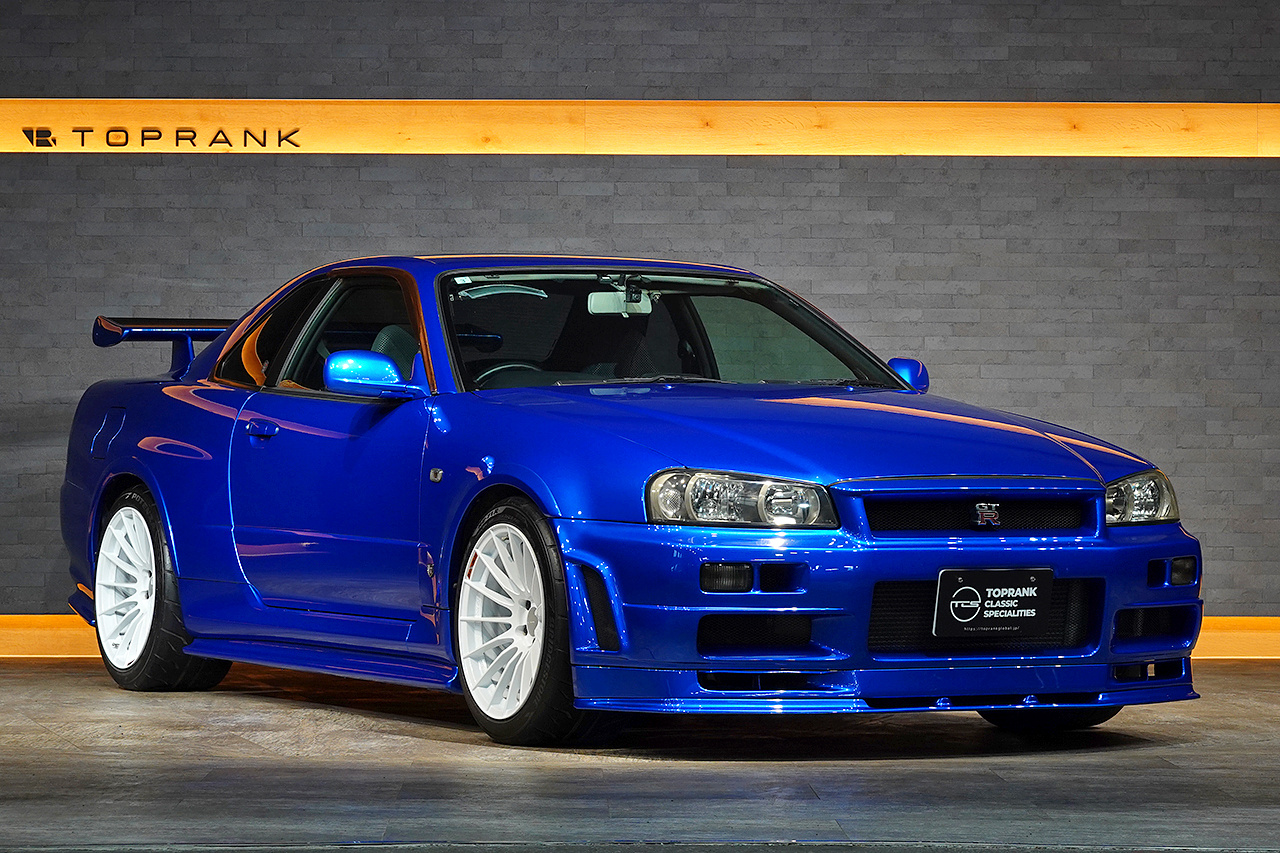 1999 Nissan SKYLINE GT-R BNR34 R34 Skyline GT-R V-Spec, TV2 Bayside Blue, Nismo S-Tune Front Bumper, Enkei 18 Inch Wheels