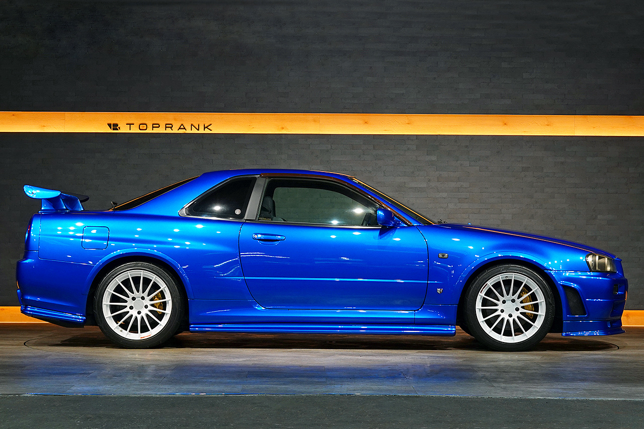 1999 Nissan SKYLINE GT-R BNR34 R34 Skyline GT-R V-Spec, TV2 Bayside Blue, Nismo S-Tune Front Bumper, Enkei 18 Inch Wheels