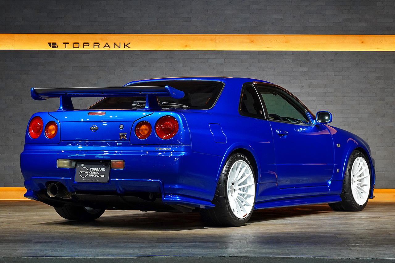1999 Nissan SKYLINE GT-R BNR34 R34 Skyline GT-R V-Spec, TV2 Bayside Blue, Nismo S-Tune Front Bumper, Enkei 18 Inch Wheels