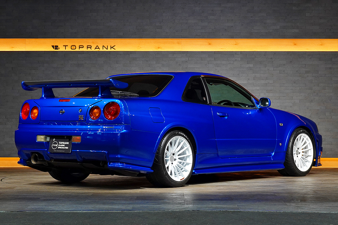 1999 Nissan SKYLINE GT-R BNR34 R34 Skyline GT-R V-Spec, TV2 Bayside Blue, Nismo S-Tune Front Bumper, Enkei 18 Inch Wheels