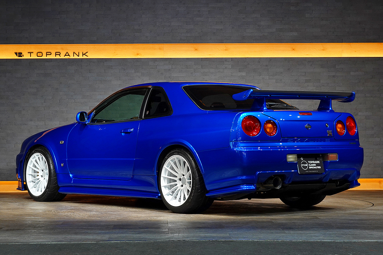 1999 Nissan SKYLINE GT-R BNR34 R34 Skyline GT-R V-Spec, TV2 Bayside Blue, Nismo S-Tune Front Bumper, Enkei 18 Inch Wheels